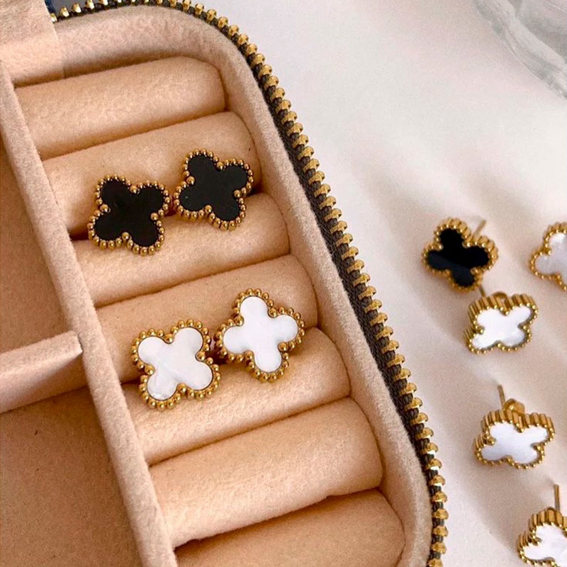 Brincos Trevo Quatro Folhas Aço Inoxidável Dourado