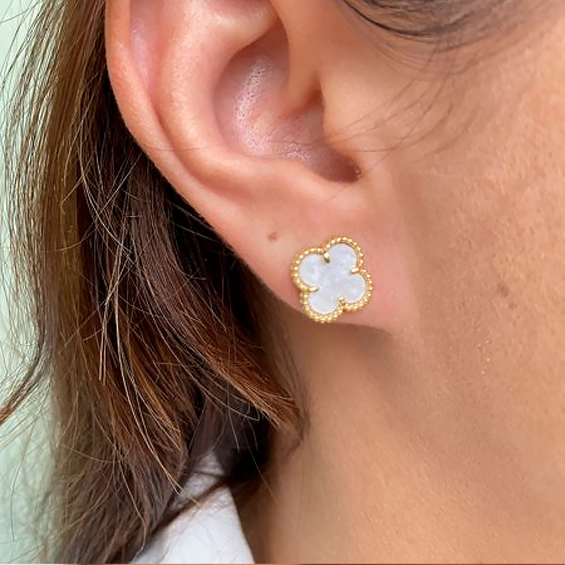 Brincos Trevo Quatro Folhas Aço Inoxidável Dourado