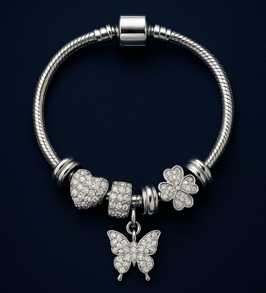 Pulseira de Aço Inoxidável com Berloque de fecho liso