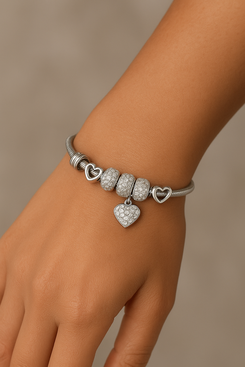 Pulseira de Aço Inoxidável com Berloque de fecho liso