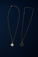 Colar Feminino Trevo de Quatro Folhas Dourado – Aço Inoxidável Branco e Preto bilateral