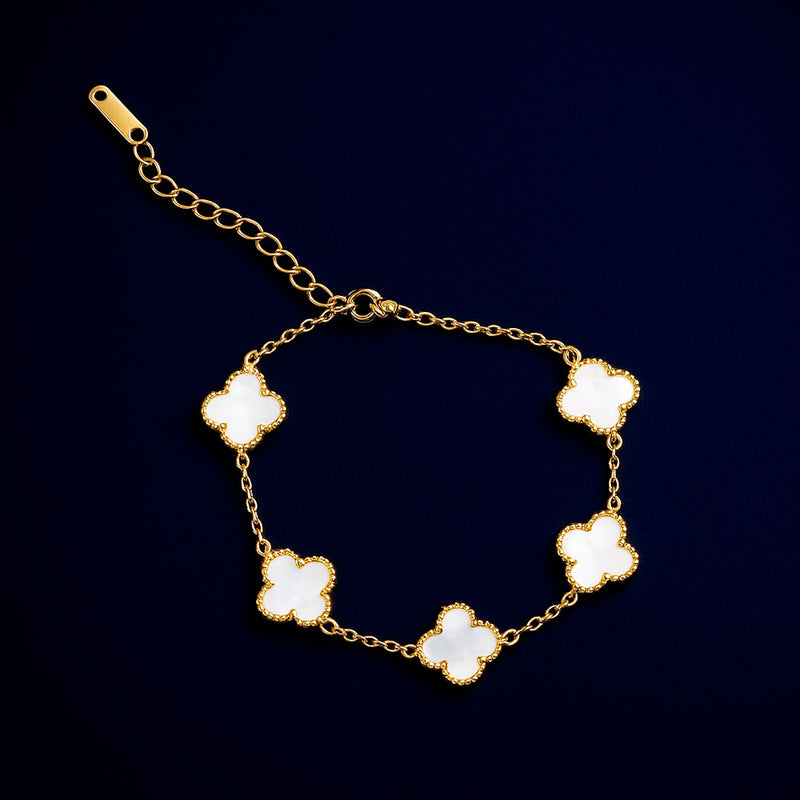 Pulseira dourada 5 Trevos Quatro Folhas Aço Inoxidável