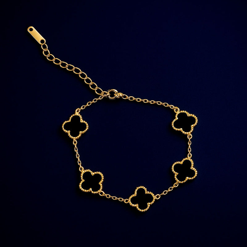 Pulseira dourada 5 Trevos Quatro Folhas Aço Inoxidável