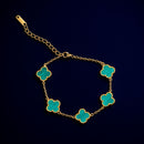 Pulseira dourada 5 Trevos Quatro Folhas Aço Inoxidável