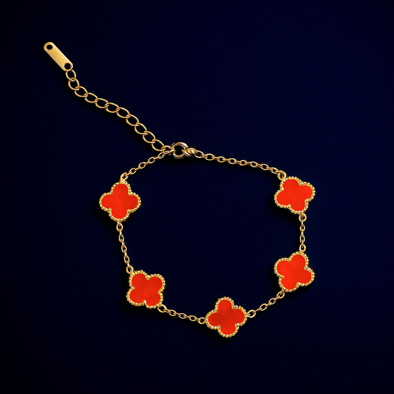 Pulseira dourada 5 Trevos Quatro Folhas Aço Inoxidável