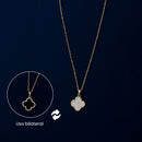 Colar Feminino Trevo de Quatro Folhas Dourado – Aço Inoxidável Branco e Preto bilateral