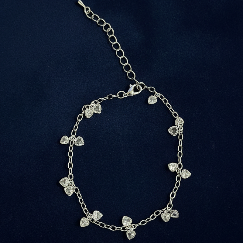 Tornozeleira brilho de coração aço inoxidável